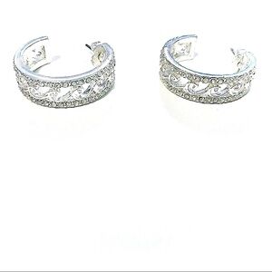Avon Silver CZ Studded Medium Size Hoop Earrings